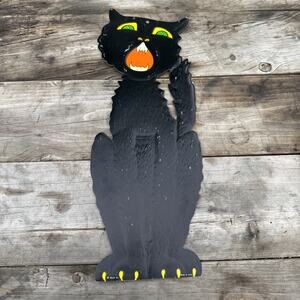 Vintage Halloween Beistle Large Black Cat Embossed Diecut Die Cut 1930’s 23.25”